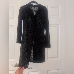 Vintage Sheer Black Lace Button Front Dress Duster 90s Y2K